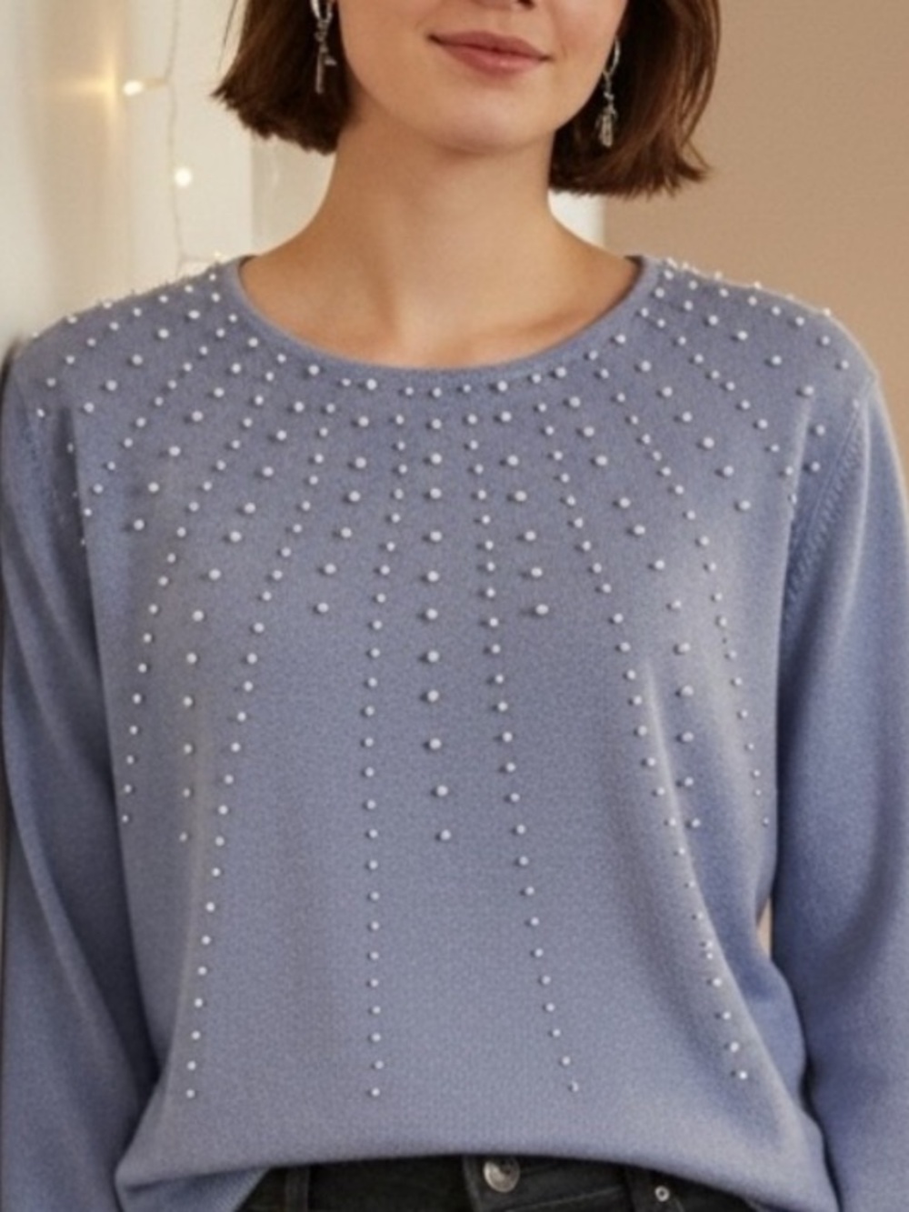 ALFRED DUNNER PEARL BEADED SWEATER Size L
Lavender Embellishments Fine Knit
